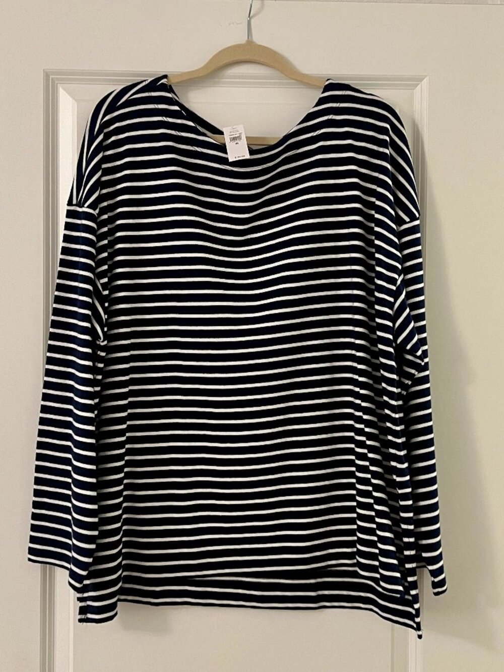 GAP Navy Blue White Breton Stripe Boat Neck Cotton Blend Shirt Top, NEW